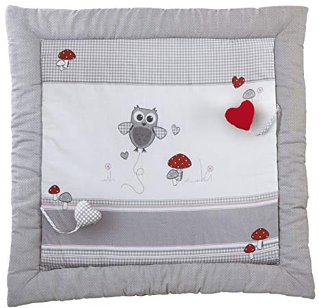 roba Spiel- & Krabbeldecke Adam & Eule - Baby Spieldecke 100 x 100 cm - Gepolsterte Baumwolle - als Laufgittereinlage nutzbar - inkl. Baby-Spielzeug - Mehrfarbig