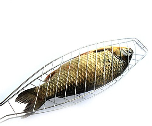 SUNRIS Edelstahl Antihaft Mesh Holzgriff Gegrillter Fisch Barbecue Clip Net Outdoor Burger BBQ Werkzeuge Grills