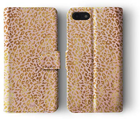 Tirita Wallet Leather Flip Phone Case Compatible with iPhone 7 Plus & 8 Plus PRINTED GLITTER, NOT REAL GLITTER Animal Print Wild Cats Leopard Jaguar Skin Sequin Effect