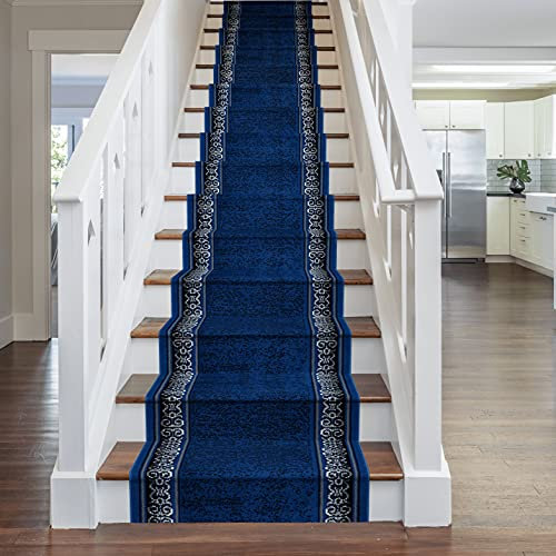 runrug Soft & Comfortable Stair Runner - Smooth & Durable Carpet for Stairs - Stain-Resistant, Fade-Resistant - Multiple Sizes - 60cm x 480cm - 9mm Thick - Tribal, Blue