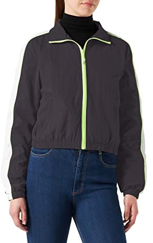 Urban Classics Damen Sport Ladies Short Piped Track Jacket Trainings Jacke, darkshadow/electriclime, L