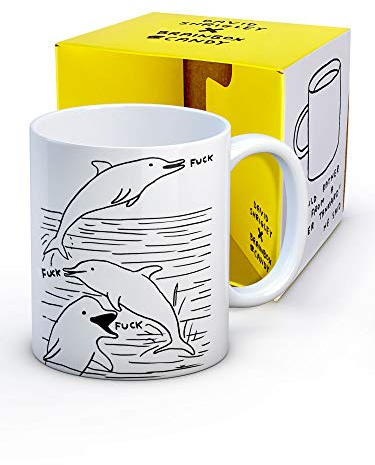 Brainbox Candy Offizielle David Shrigley – unhöfliche Kaffeetasse – in Geschenkbox – Weihnachts- oder Geburtstagsgeschenk für Sie und Ihn – Delfin-Design – exklusiv verkauft