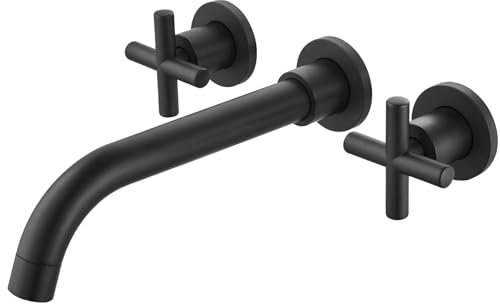 Rubinetto da bagno a parete con doppio manico a croce a 3 fori per lavabo e lavandino in ottone con rubinetto girevole a 360 gradi con valvola ruvida inclusa