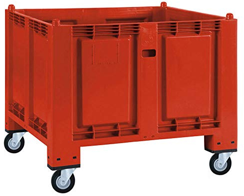 BRB Palettenbox, 4 Lenkrollen, LxBxH 1200x800x1000 mm, Boden/Wände geschlossen (rot)