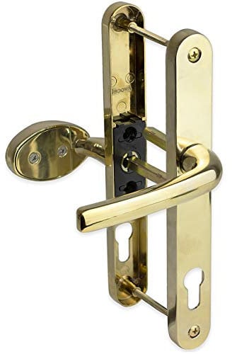 uPVC Door Handle 92mm 62mm Offset Lever Pad 210mm Fixings Sprung Pair Patio PVC Gold