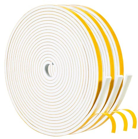 Yotache Draught Excluder Tape 3 Rolls Foam Strips 6mm Wide X 3mm Thick, Foam Insulation Sealing Gasket Tape for Doors, Sliding Door, Total 15m Long (3 X 5m Each)