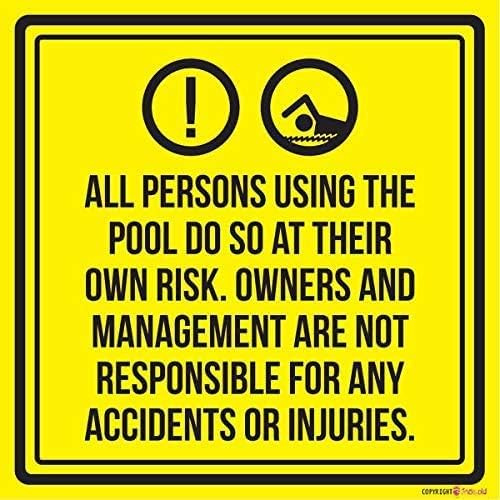 Signs Panneau mural en métal avec inscription « Liability All Persons Using The Pool Do So At Their Own Risk » 30,5 x 30,5 cm