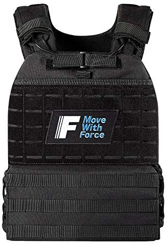 Force Fitness - Weighted Vest - Ultra-durable and Adjustable Straps - Includes Steel Weight Plates, Improves Workouts from Home or Gym (20kg, Black)