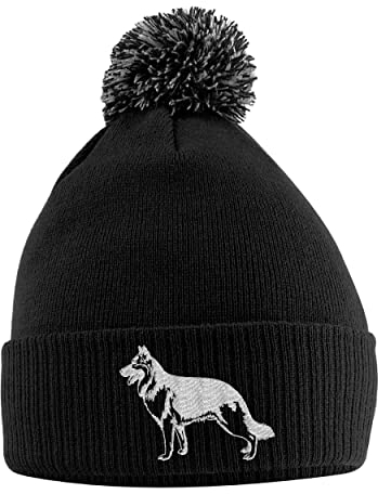 Purple Print House Deutscher Schäferhund Bommelmütze,Deutscher Schäferhund Beanie Mütze mit Bommel,Weihnachten Alsatian Hundeliebhaber Geschenkidee für Männer Frauen Kinder, Schwarz , Einheitsgröße