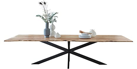 SAM Baumkantentisch 220 x 100 cm Kalea, Akazienholz naturfarben & massiv, Esstisch mit schwarzem Spider-Metallgestell, Tischplatte 26 mm, Esszimmertisch, Industrial-Design