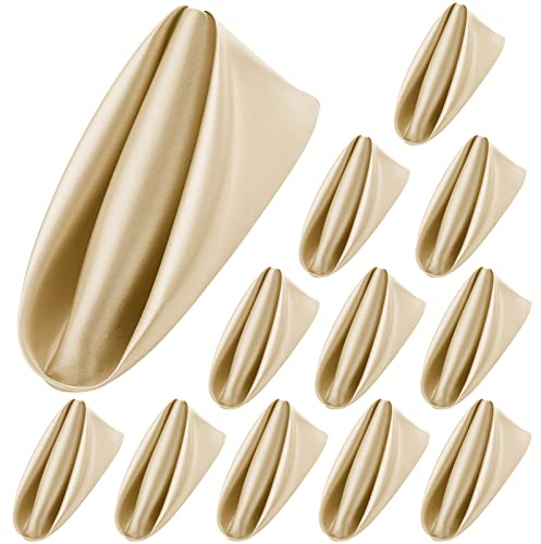 Aneco 12 Pieces Satin Napkins Soft Dinner Napkins Square Weddings Table Napkin 17 x 17 Inches for Restaurant Weddings Party Dinner Decoration (Champagne)