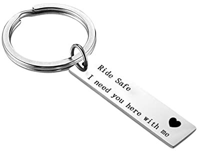 Homxi Edelstahl Schlüsselanhänger Gravur,Militärplatte Gravur Ride Safe I Need You here with me 32x10mm Schlüsselanhänger Ring Silber