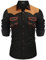 COOFANDY Herren Western-Cowboy-Hemd, Bestickt, langärmelig, schmale Passform, lässig, Baumwolle, Button-Down-Hippie-Shirt, mit Taschen, Schwarz, XX-Large