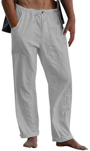 LVCBL Herren Lange Hose mit Kordelzug Seitentasche Einfarbige Strandhose Sommerhose Freizeithose Hellgrau M