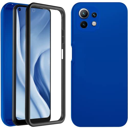 AURSTORE Coque pour Xiaomi Mi 11 Lite 4G / 5G,Protection intégrale Avant + Arrière en Rigide, Housse Etui Pochette Tactile Protection 360 degré - A (Bleu)