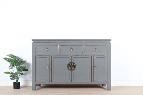 Yajutang chinesisches Sideboard Fernsehtisch Kommode 4 Türen 3 Schub grau RAL7005