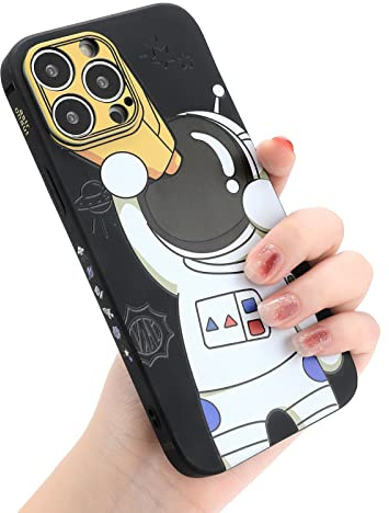 Yonds Queen for iPhone 14 Cute Case, Cool Cartoon Astronaut Space Design Stylish Bumper Soft TPU Rubber Protective Anti-Slip Shockproof Creative Case(Black Telescope, iPhone 14)