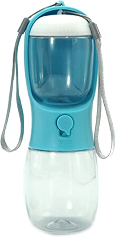 LOVE HEALS Borraccia Portatile per Cani 2 in 1 | Bottiglia Dosatrice Multifunzione per Acqua e Cibo da 300 ml + 100 gr (Celeste)