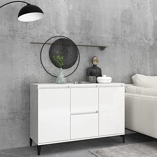 WIFESE Sideboard Hochglanz-Weiß 104x35x70 cm Komodenschrank KüChenschrank Komode Schrank Klein Flurschrank Schrank Mit Schubladen Schrank Schmal Wohnzimmer Küche Flur Sideboard