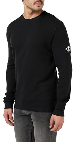 Calvin Klein Jeans Badge Waffle LS TEE L/S Knit Tops Men's, Black (Ck Black), L