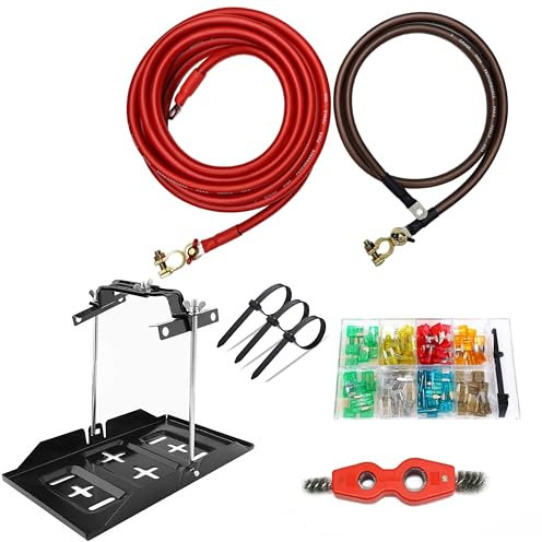 Battery Relocation Kit, 2 AWG Cable, Top Post 20 FT RED/ 5 FT BLACK (GROUP 24),MADE IN THE USA