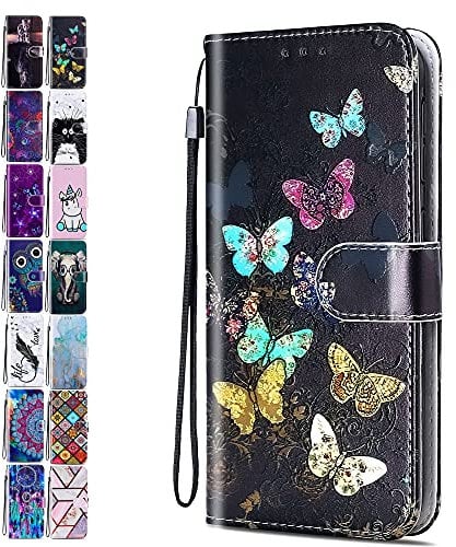 Lederhülle für Samsung Galaxy A34 5G Hülle Muster Bunter Schmetterling Handyhülle Flip Case Cover Schutzhülle mit Kartenfach Handytasche für Mädchen Damen