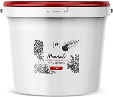Fuduu.de - Sal de nitrito/sal salada con sal marina, 0,9 %, para la producción de salazón y salchichas, salami y salchichas cocidas, mezcla de sal marina y nitrito, en práctico cubo de 5 kg resellable