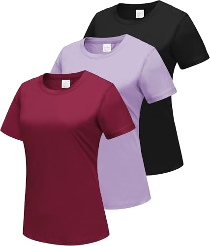 DMVOD 3er-Pack Baumwoll-T-Shirts, Workout-Oberteile für Damen, Basic-T-Shirt mit Rundhalsausschnitt