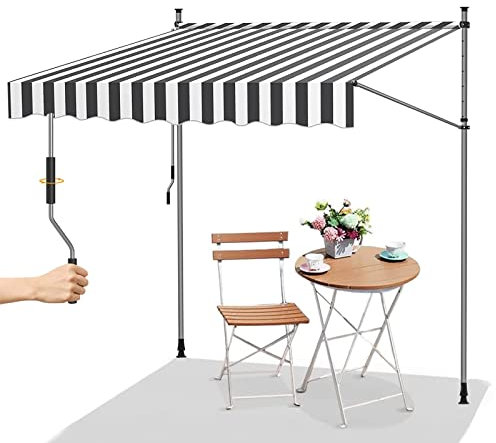 WOLWES Sonnenschutz Balkon, Manuell Klemmmarkise mit Kurbel, Wasserdicht Standmarkise, Markise für Terrasse, Balcony Kassettenmarkise (Color : Gray-White, Size : 2m/78in)