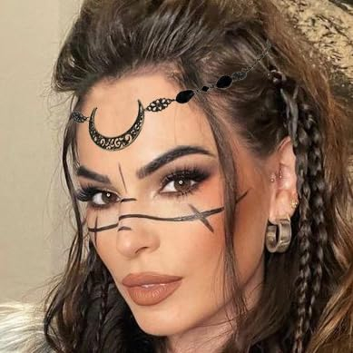 Fashband Boho-Mond-Kopfkette, goldfarben, Vintage-Kopfschmuck, schwarze Perlen, Festival-Haarschmuck, Blume, Brautschmuck, Hochzeit, Haarkette, Schmuck für Damen und Mädchen (schwarz)