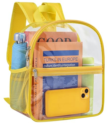 Paxiland Transparenter Rucksack, Stadiongenehmigt, 30,5 x 30,5 x 15,2 cm, kleine transparente Tasche mit verstärkten und verbreiterten Schultergurten, gelb, 12x10.5x6 inches, Tagesrucksäcke
