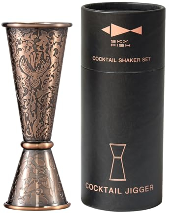 SKY FISH Jigger à Cocktail en Acier Inoxydable | Double Mesureur de Spiritueux de Style Japonais avec Marquage 1oz/2oz | Cuivre Antique | Lavage des Mains.