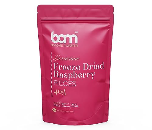 BAM fruta liofilizada, 40 gramos, fruta natural, postres perfectos, rico sabor (frambuesas)