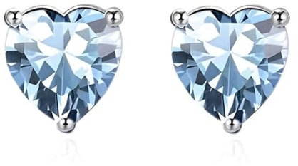 Zolkamery Ohrringe Silber 925 Stecker, 925 Sterling Silber Aquamann Geburtsstein Ohrstecker, Hypoallergen Klein Liebe Herz Schlafen Knorpel Zirkonia Ohrstecke, Geburtstagsgeschenk für Damen Mädchen