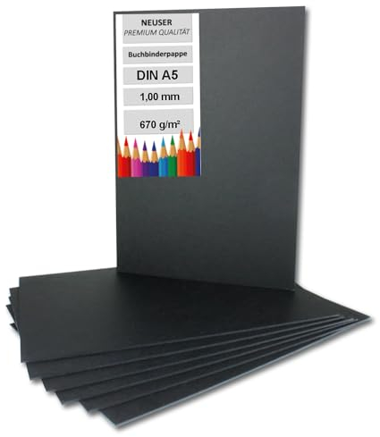10x Buchbinderpappe DIN A5 in Schwarz, Stärke: 1,0 mm, Grammatur: 670 g/m²