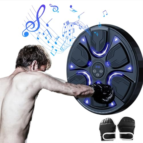BomKra Musik-Boxmaschine, Wandmontage, intelligente Musik-Boxausrüstung, Boxpads mit LED-Lichtern, Bluetooth-Musikboxen mit Sensor und Handschuhen, elektronisches Boxziel für Kinder und Erwachsene