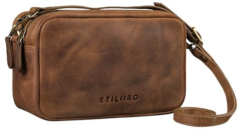 STILORD Pam Vintage Umhängetasche Damen Leder Klein Crossbody Bag Echtleder Handtasche Damen Abendtasche elegant Schultertasche Konzert Tasche Eckig Farbe:mittel - braun