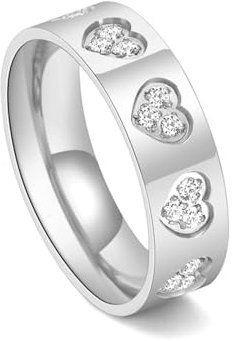 Promise Ring, Pinky Ring Damen Herz Poliert Silber Frauen mit Weiß Rundschliff Zirkonia aus Titan Stahl Größe 65 (20.7)