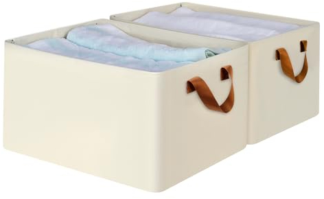 iEGrow Aufbewahrungsbox, 3er Set, faltbare Stoffbox mit Griffen, Aufbewahrung für Kleidung, 41 x 32 x 23 cm, Oxford, geeignet für Wohnzimmer, Schlafzimmer, Aufbewahrung von Badartikeln (Beige)