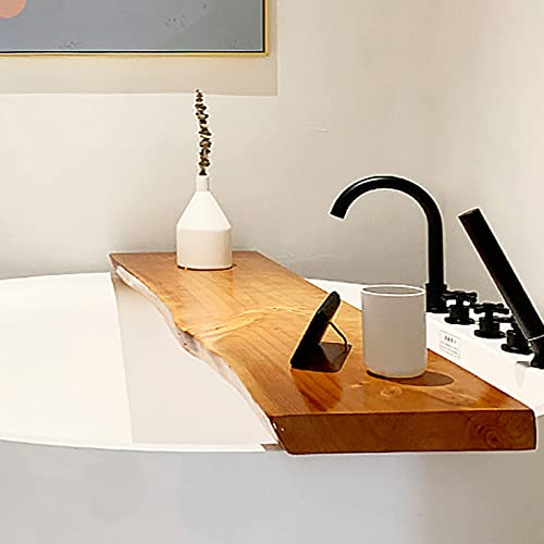 QTQHOME Badewannentabletts für Badewanne, Massivholz, wasserdicht, Badewannenablage für Badewanne, dickes Holz, 80 cm, Naturfarben