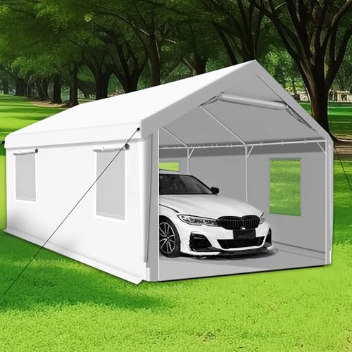 Rainproof Portable Spray Booth 6X3.7X3M Paint Tent with 6pcs Mesh Windows & Floor for Painting Cars, Auto Parts, Big Furniture and Other Items (White)