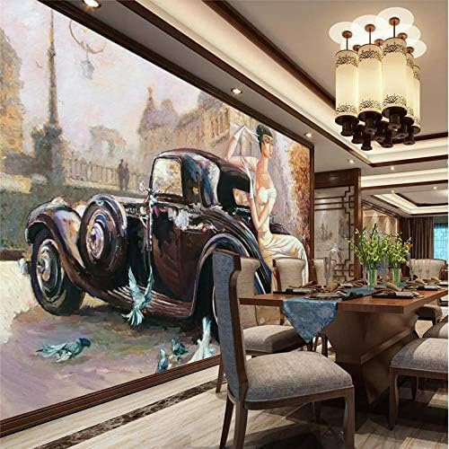 Nostalgische Retro Auto Schönheit 3D Tapete Wandaufkleber Wasserdichte Wandkunst Auf Leinwand Tapeten Wohnkultur Fototapete 3D Effekt Wohnzimmer Schlafzimmer Kinderzimmer-430cm×300cm