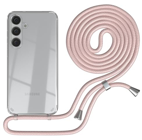 EAZY CASE - Handykette kompatibel mit Samsung Galaxy S24 Plus Kette zum Umhängen für Galaxy S24 Plus Hülle mit Band aus Silikon stoßfeste transparente Handyhülle als Fallschutz in Rosé-Gold