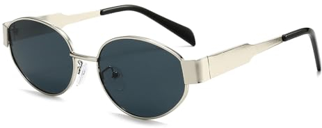 YAMEIZE Retro Ovaler Metallrahmen Sonnenbrille – für Damen und Herren, klassisch, rund, UV400-Schutz, kleine Brillen, Schatten für den Außenbereich, silber, schwarz