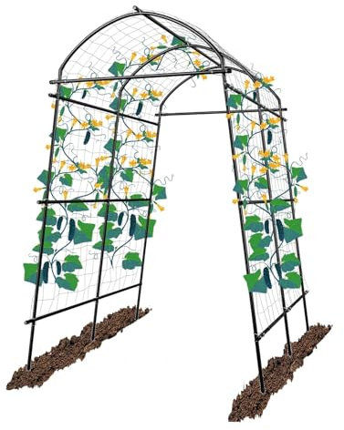 HESHEQ Cucumber Trellis for Garden Raised Bed,Garden Arch Trellis for Climbing Plants Outdoor, Arched Arbors Tunnel Trellis for Vegetables,7.8 ft Tall, with Netting
