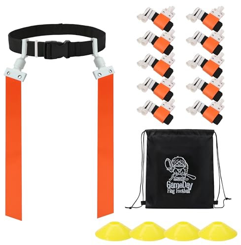 GameDay Fitness Flag Football Set-Complete (10 Player), Includes Belts, Flags, Agility Cones, Orange, One Size