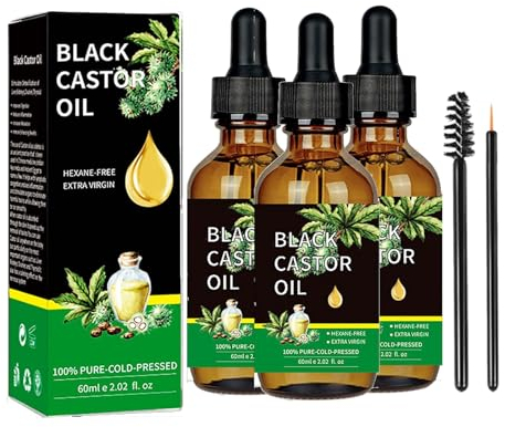 Jamaikanisches schwarzes Rizinusöl 60 ml, Haaröl und Körpermassageöl, Castor Oil, 100% reines Bio-Rizinusöl, Hautfeuchtigkeitscreme, nährt die Kopfhaut, Linderung trockener Haut (3PCS)