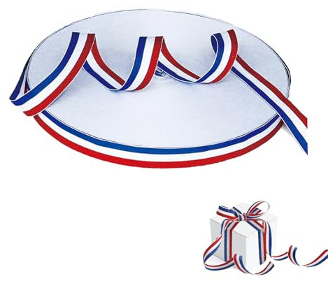 50M Bobine de Ruban Tricolore, Rouleau de Ruban D'emballage Décoratif en Nylon Tricolore Sangle en Polyester Sangle Coloré, Ruban Satin Bleu Blanc Rouge Aux de Rayures Médailles Tissu Ceinture