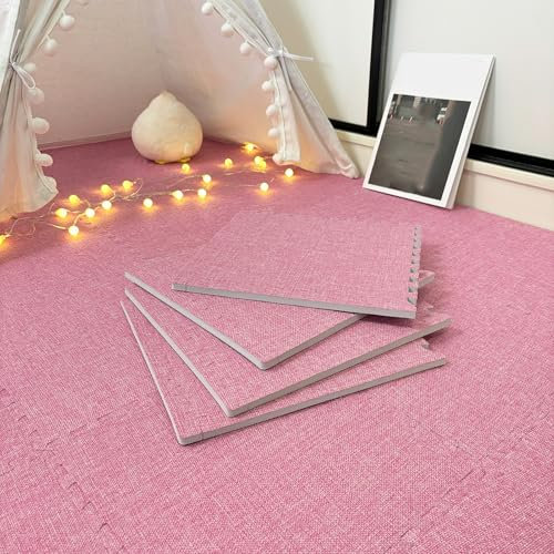 12 Stück Ineinander Greifende Teppichfliesen Für Zuhause, Quadratische Schaumstoff-Bodenmatte, Spielmatte Mit Rand, Bodenfliesen Für Spielzimmer, 30 X 30 cm(Size:0.23 Inch,Color:Rosa)
