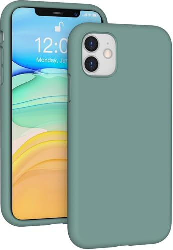 Generico Cover in Silicone Liquido per iPhone 11, Custodia in Gomma Gel Morbida,anti importe con microfibra all'interno fucsia (verde oliva)